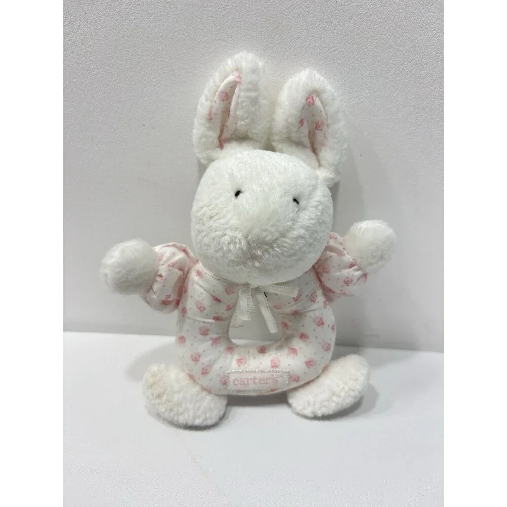 CARTER'S Plush Pink Bunny Rabbit  Sweet Baby stuffed lovey toy rattle Circle